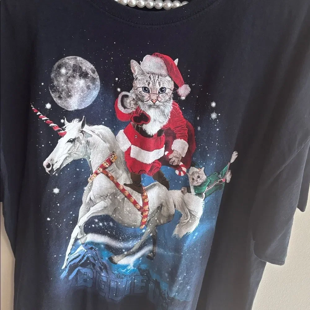 Black Santa Cat Unicorn T-Shirt size 2xl